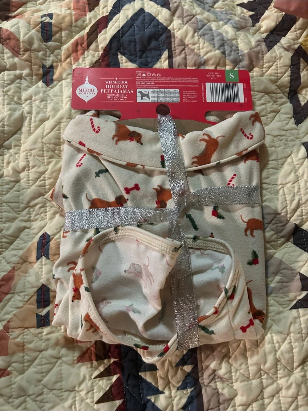 Holiday Wiener Dog Pet Pajamas - Cream with Brown Dachshund Print